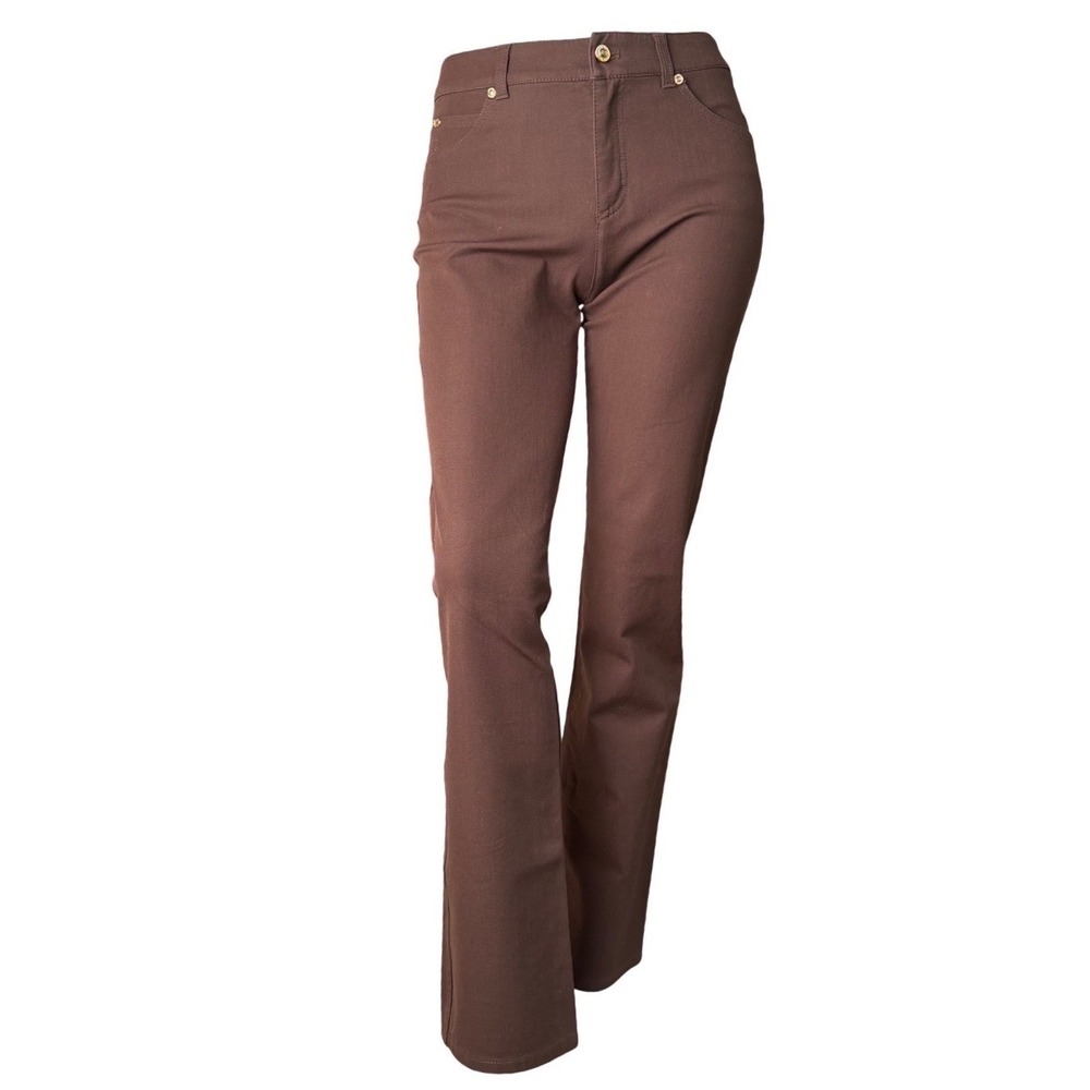 Escada Brown Denim Bootcut‎ Pants Gold Hardware Quiet Luxury Old Money 6